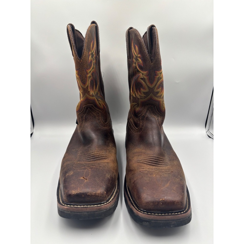 Justin western Boots mens 14D brown style driller ASTM steel toe waterproof nwt